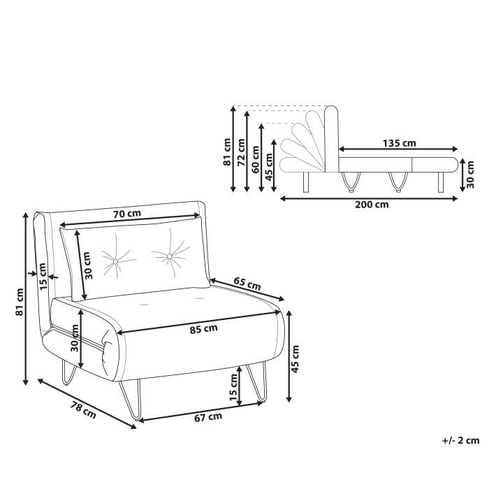Canapea extensibilă single VESTFOLD Catifea Bej [3]