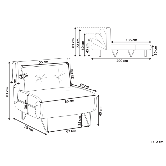 Single sofa bed VESTFOLD Velvet Grey [3]