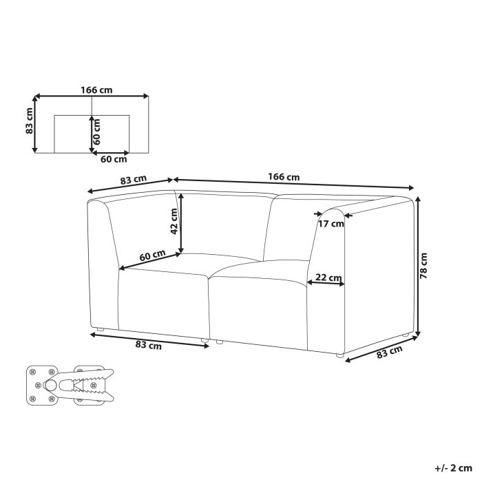 LEMVIG 2-seater modular sofa Off-white velour [3]