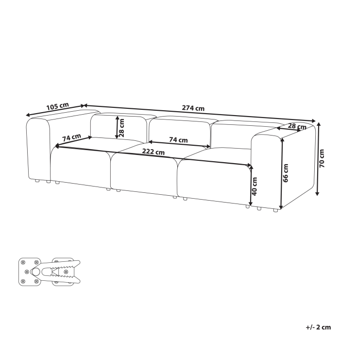 Canapea modulară cu 3 locuri FALSTERBO Velur Alb-murdar [3]