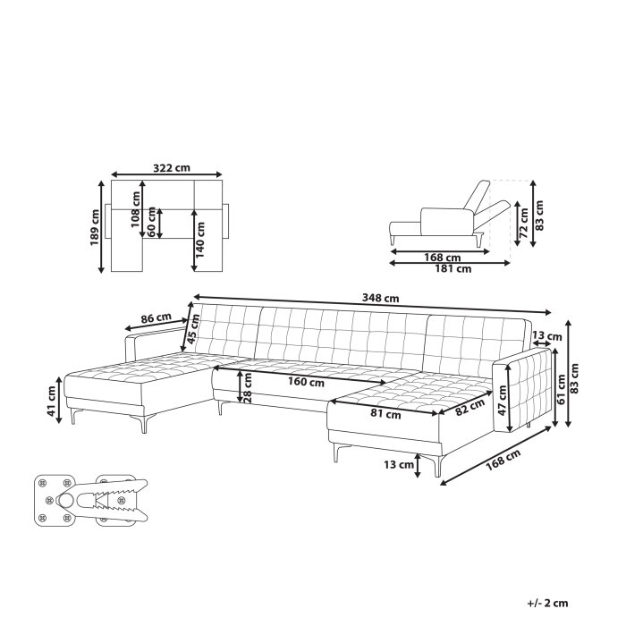 5-seater modular U-shaped sofa bed ABERDEEN Dark Grey with Ottoman [3]