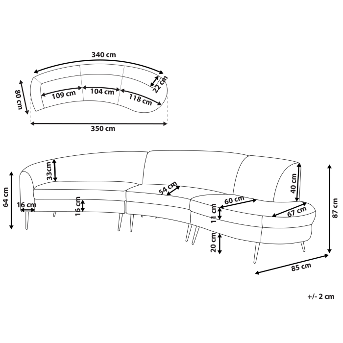 Canapea semicirculară cu 4 locuri MOSS Catifea Bej deschis [3]