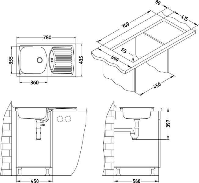 Chiuveta inox Basic 150 satin dreapta [2]