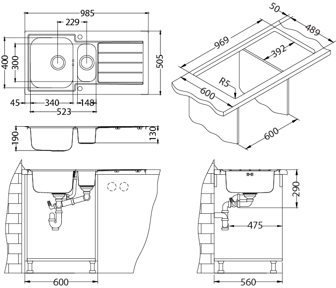 Chiuveta inox Line 10 Maxim satin [4]