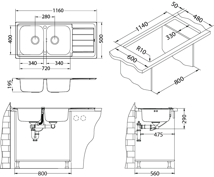 Chiuveta inox Line 100 Maxim satin [6]