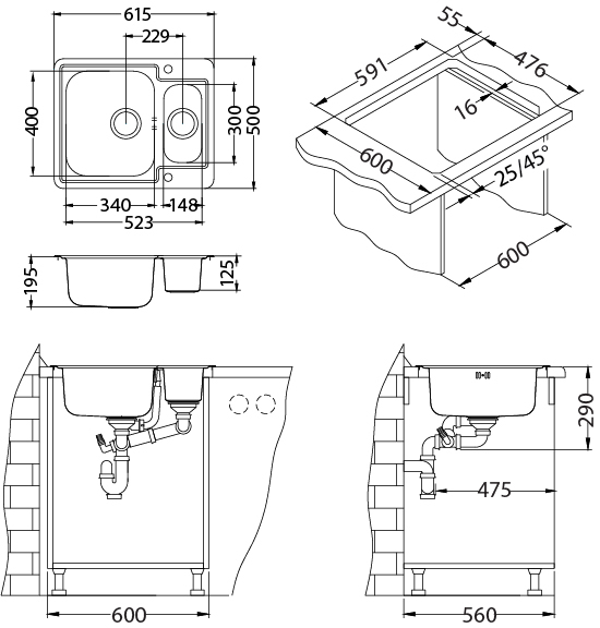 Chiuveta inox Line 50 Maxim satin [3]
