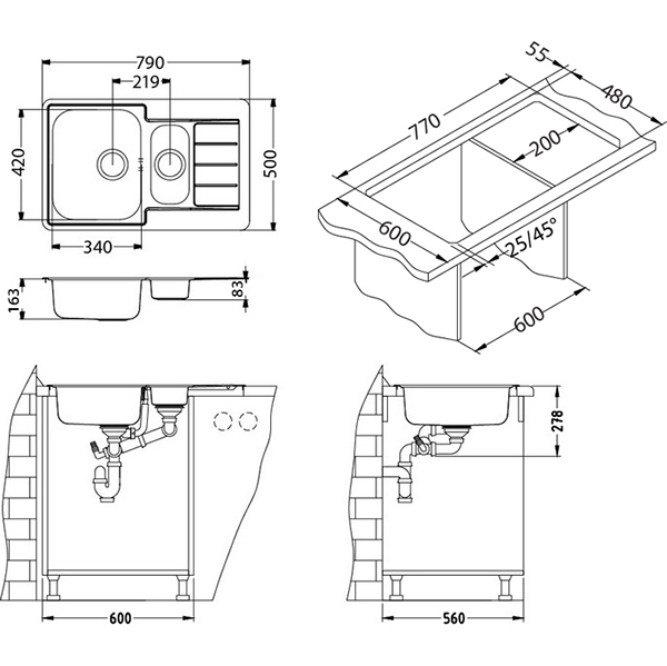 Chiuveta inox Line 70 satin [3]