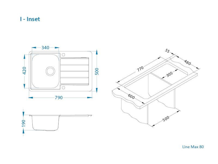 Line 80 Max Leinen stainless steel sink left (All round included) [8]