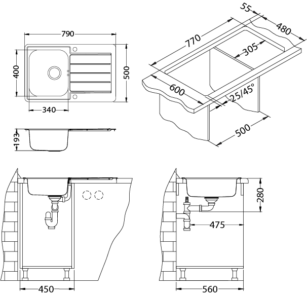 Chiuveta inox Line 80 Maxim satin [3]