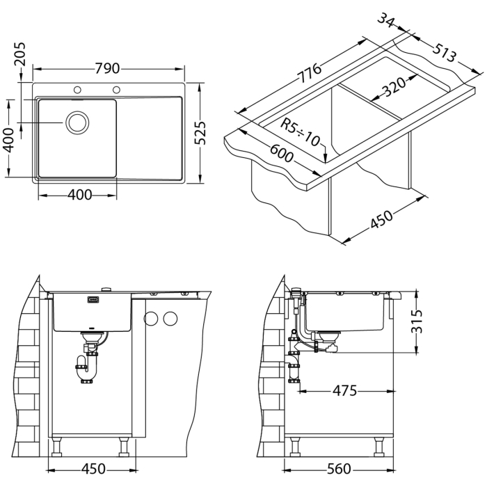 Stainless steel sink Pure 40 right [5]
