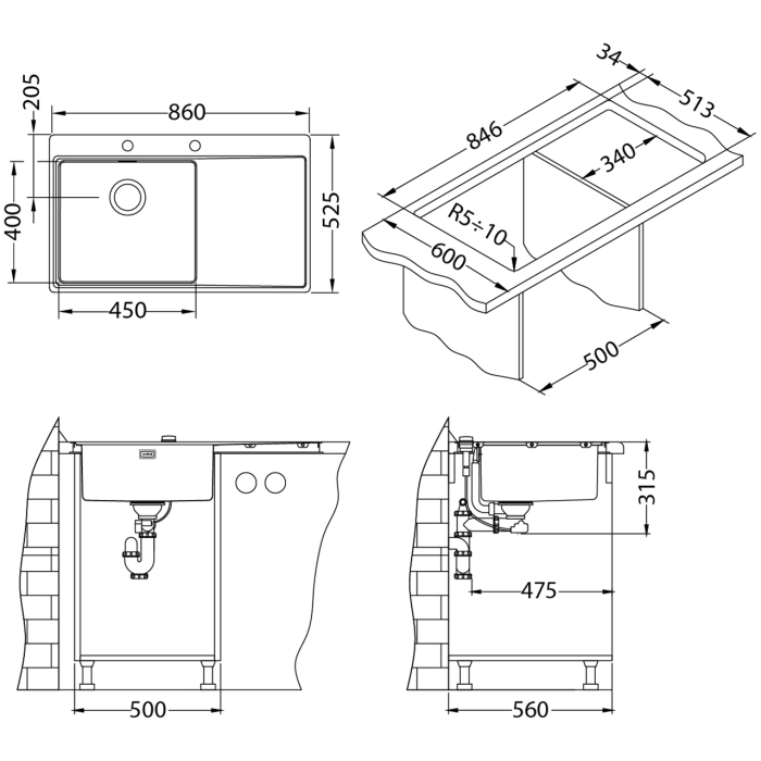 Stainless steel sink Pure 50 left [5]