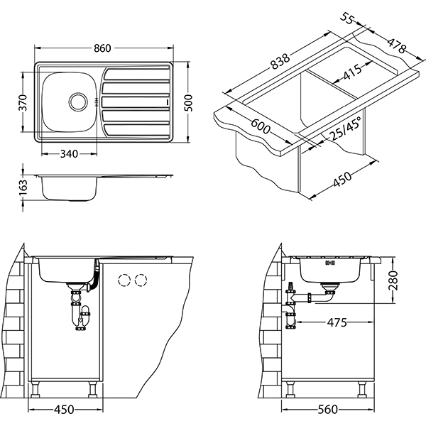 Stainless steel sink Zoom 30 leinen [3]