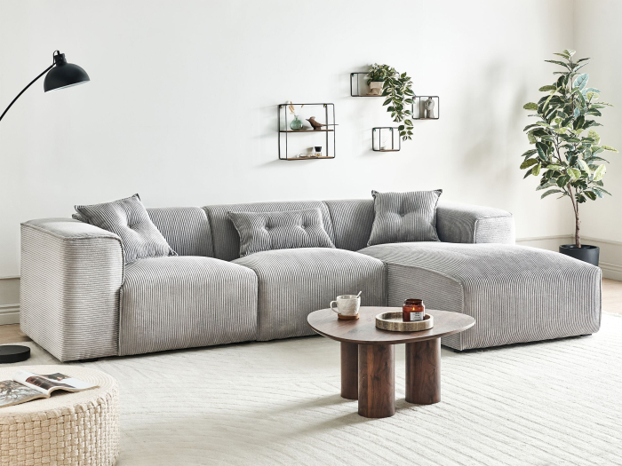 DOLVA 3-seater corner sofa Velour Light Grey Left [1]