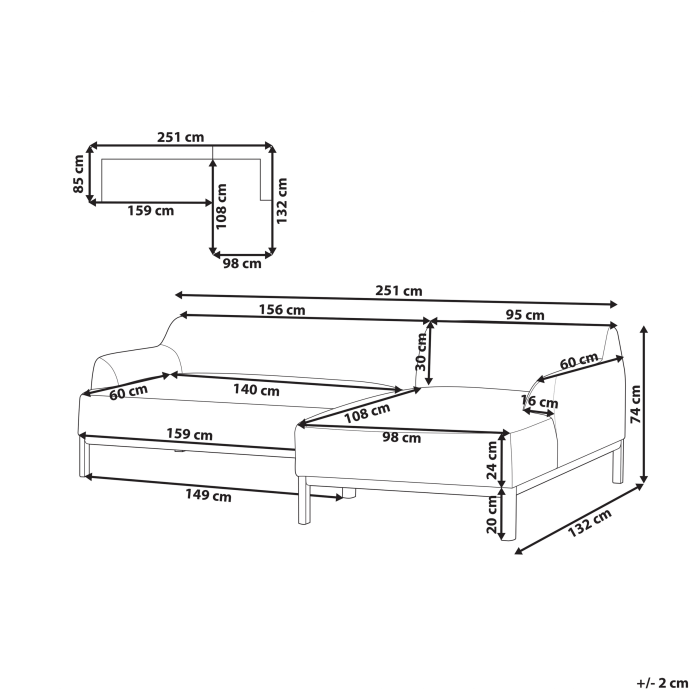 Colțar cu 3 locuri SOSJO  Negru Stânga [3]