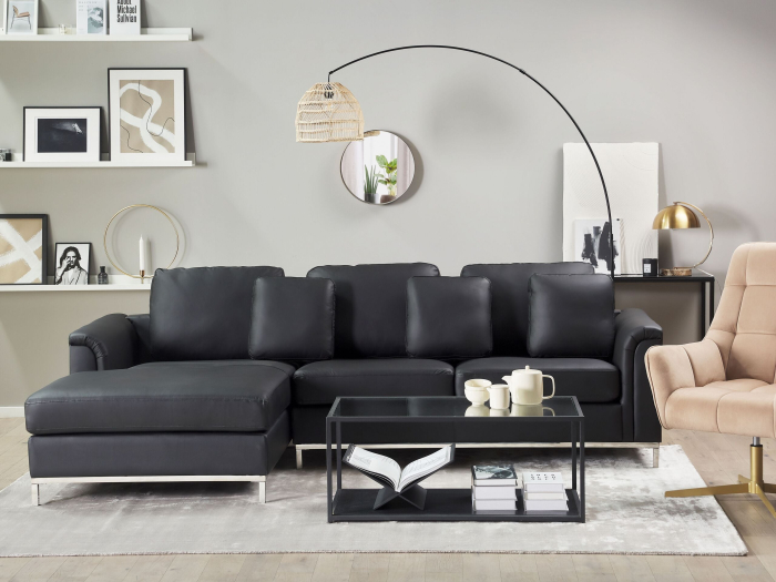 4-seater corner sofa OSLO Black genuine leather Right [1]