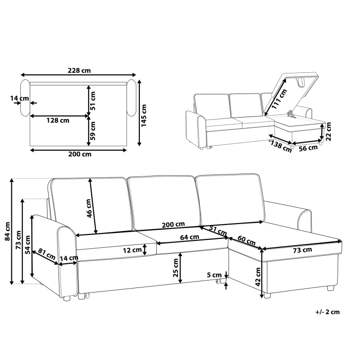 3-seater corner sofa NESNA Black with storage Left [3]