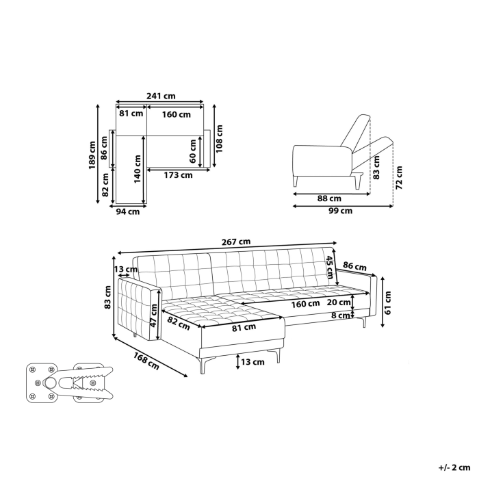 Colțar extensibil modular cu 4 locuri ABERDEEN  Gri închis Dreapta [3]