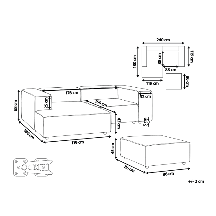 Colțar modular cu 3 locuri ARDAL  Gri deschis Dreapta [3]