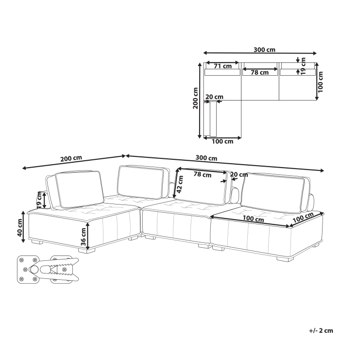 Colțar modular cu 4 locuri TIBRO  Roz Dreapta [3]