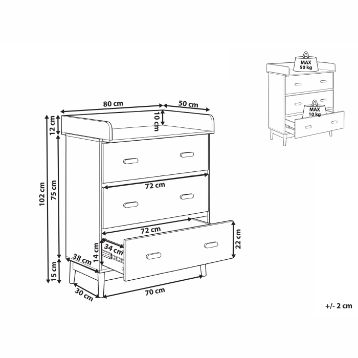 Comodă cu masă pentru înfășat QUILPIE Verde deschis [3]