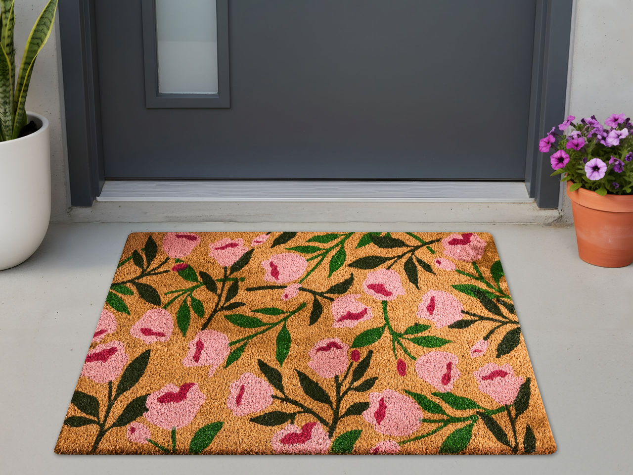 Covor intrare MANGUAO Natural 60 x 90 cm Floare Fibră de nucă de cocos [1]