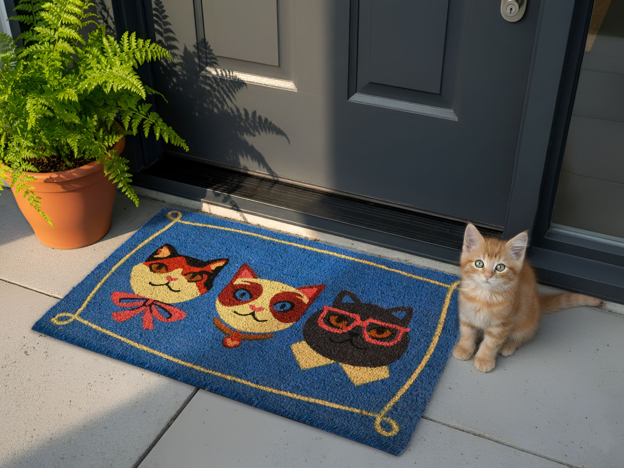 Entrance rug MOJICAP Multicolor 60 x 90 cm Cat Coconut fiber [1]