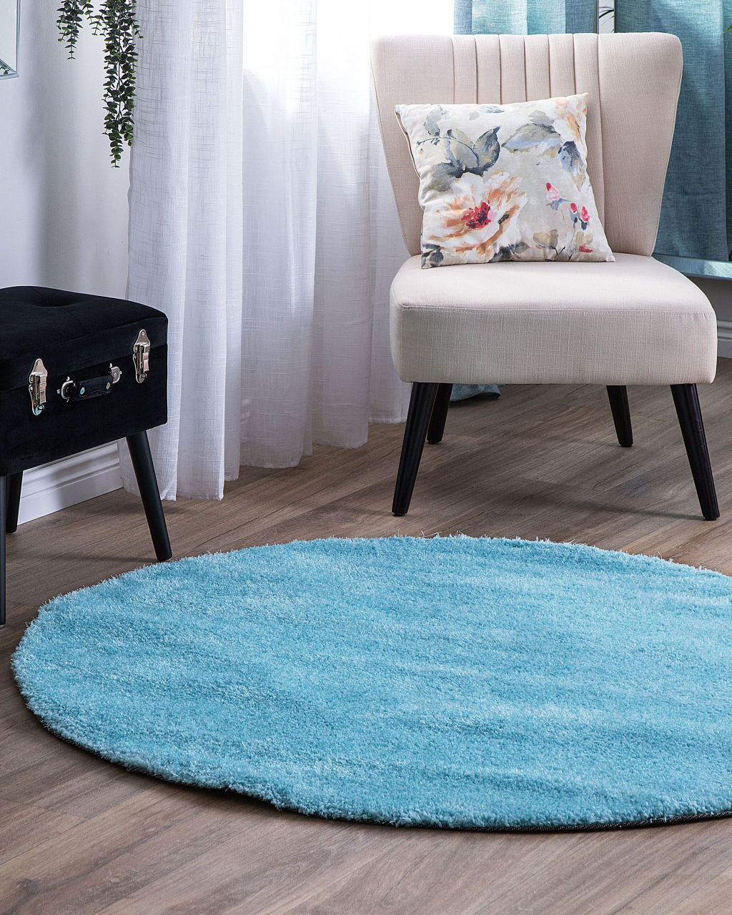 Shaggy rug DEMRE Light blue ø 140 cm [1]