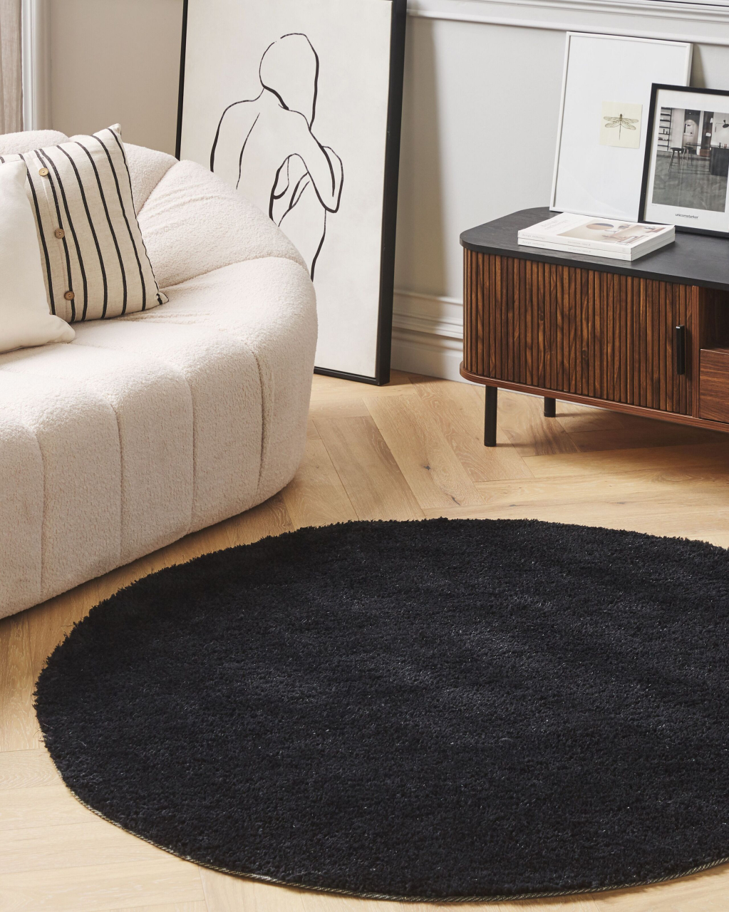 DEMRE Shaggy Rug Black ø 140 cm [1]