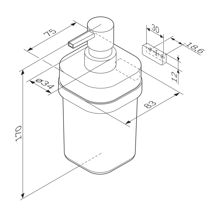 Dozator sapun lichid AM.PM Func A8F36900, sticla + metal, montaj suspendat, 200 ml [6]