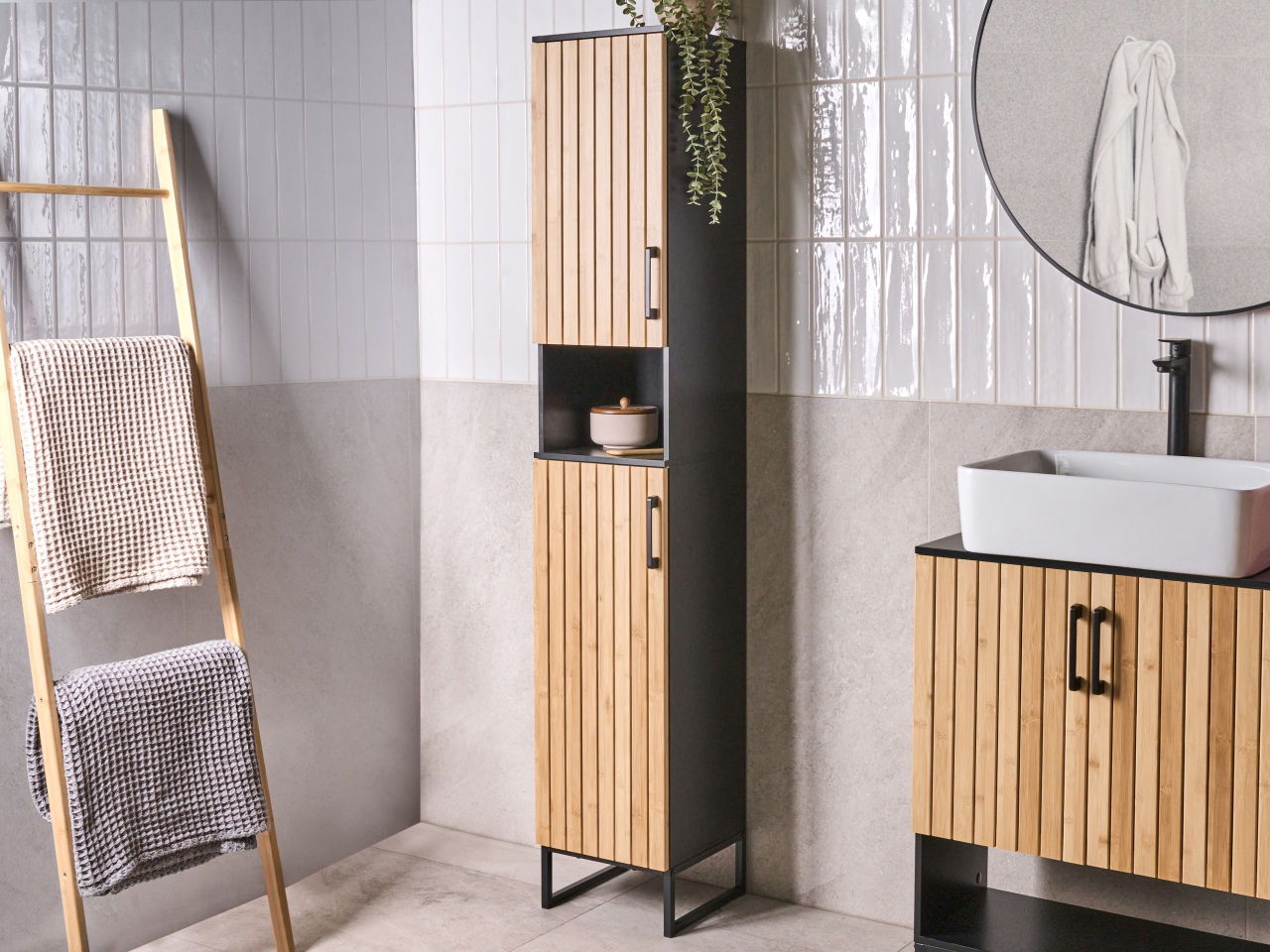 Dulap de baie MISCANTI Lemn de bambus 30 cm Maro deschis [1]