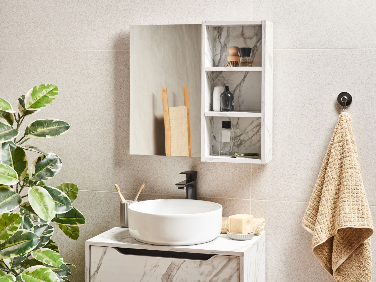 JOINVILLE wall-mounted bathroom cabinet with mirror 60 cm 54 cm Marble white [1]