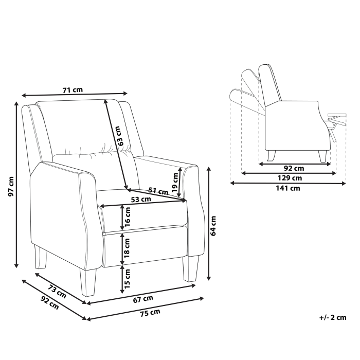 Recliner Armchair EGERSUND Velvet Taupe [3]