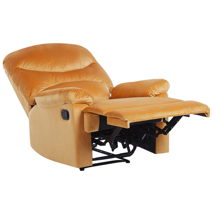 ESLOV Recliner Armchair Retractable Footrest Velvet Mustard Yellow [5]