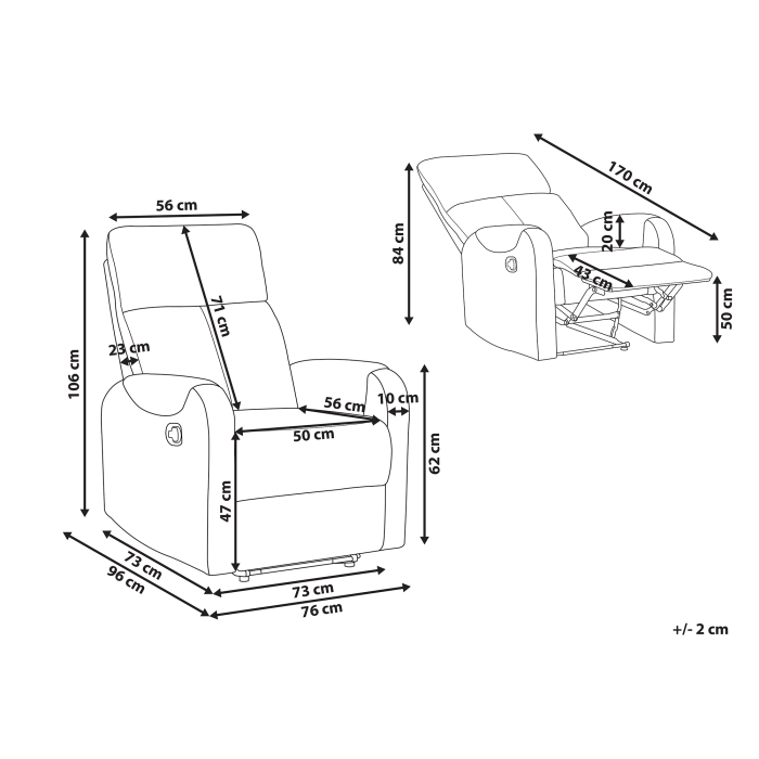 Fotoliu cu recliner SOMERO Suport pentru picioare retractabil  Gri [3]