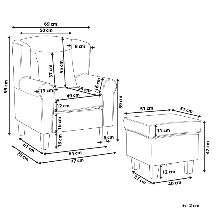 HAMAR high-back armchair with light grey stool [3]