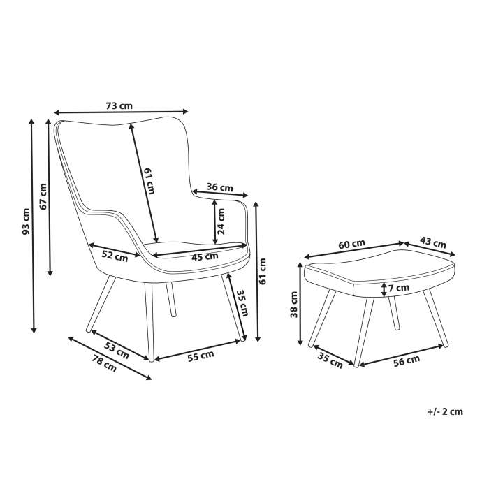 Fotoliu cu spătar înalt VEJLE cu taburet  Bej deschis [3]