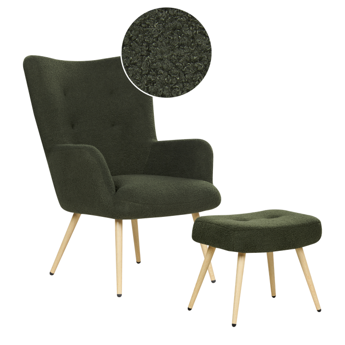 VEJLE High Back Armchair with Boucle Stool Dark Green [2]