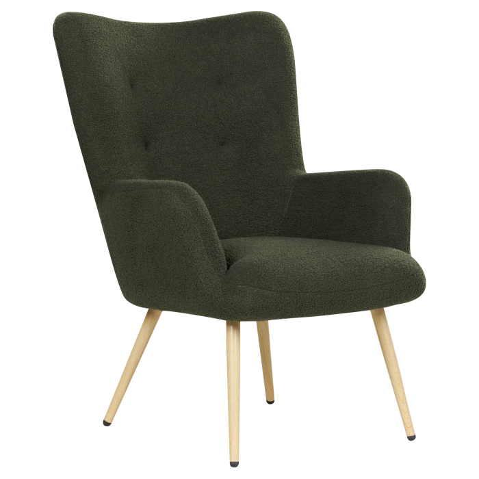 VEJLE High Back Armchair with Boucle Stool Dark Green [4]