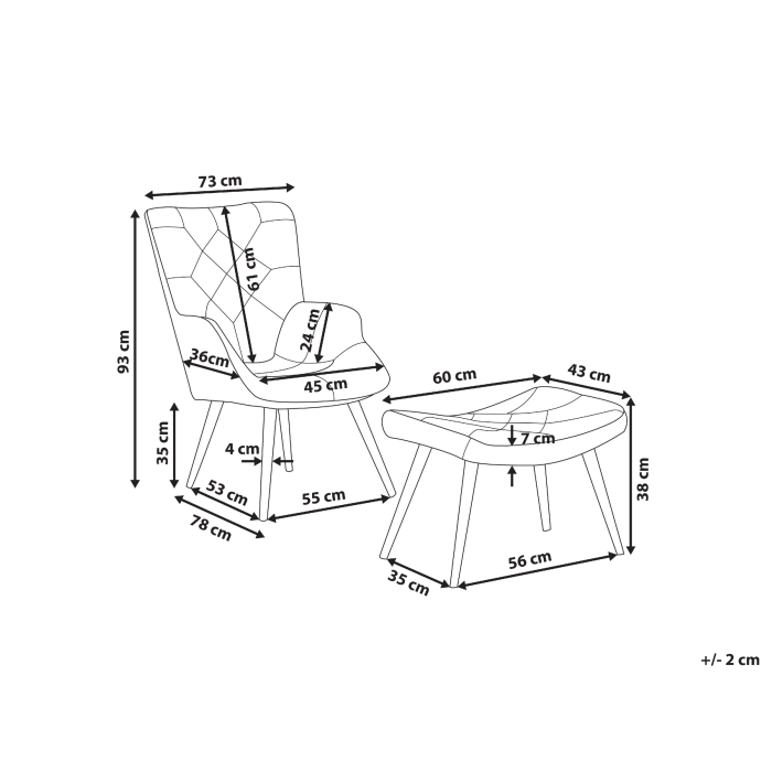 Fotoliu cu spătar înalt VEJLE cu taburet  Multicolor [3]