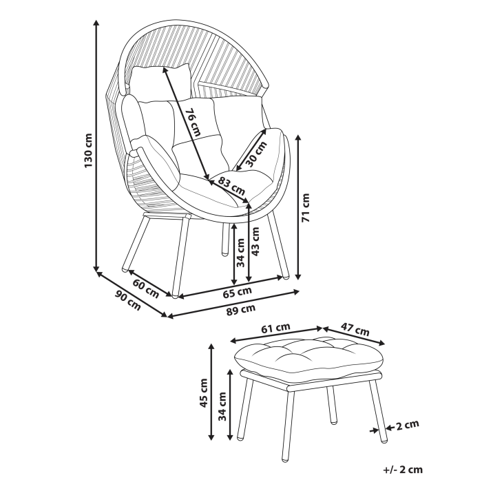 MURANO Beige Synthetic Rattan Garden Armchair with Footrest [3]