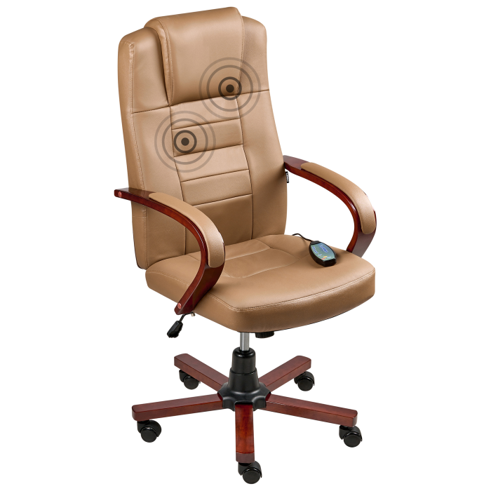 Fotoliu de masaj DIAMOND cu funcție de încălzire Piele naturală Maro deschis [2]