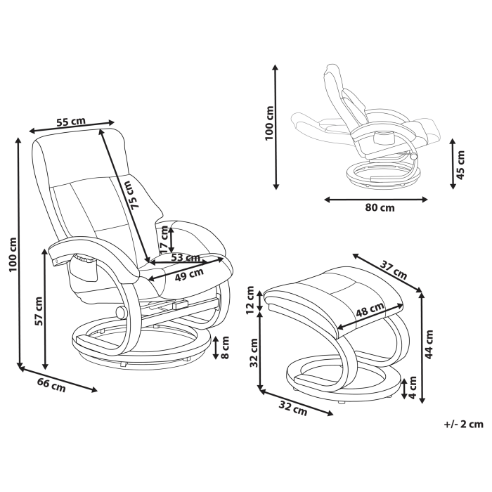 Fotoliu de masaj FORCE cu taburet Piele ecologică Alb [3]