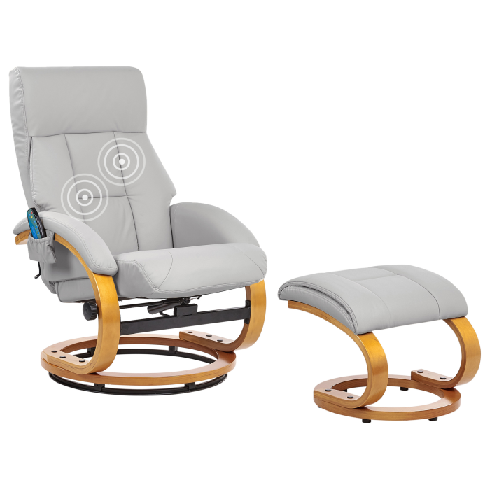 Force Massage Armchair with Stool Eco-Leather Light Grey [2]