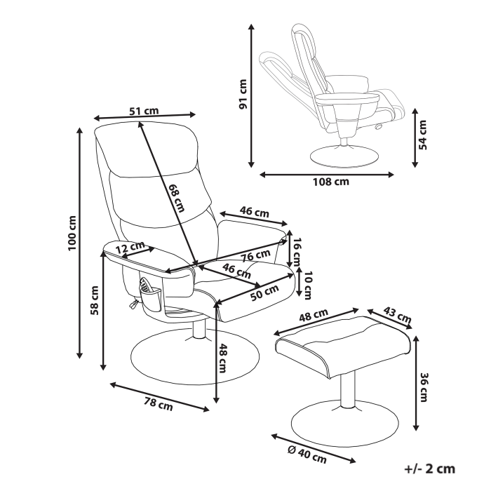 Fotoliu de masaj LEGEND cu taburet Piele ecologică Maro [3]