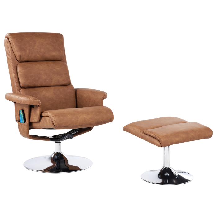 Fotoliu de masaj LEGEND cu taburet Piele ecologică Maro [2]