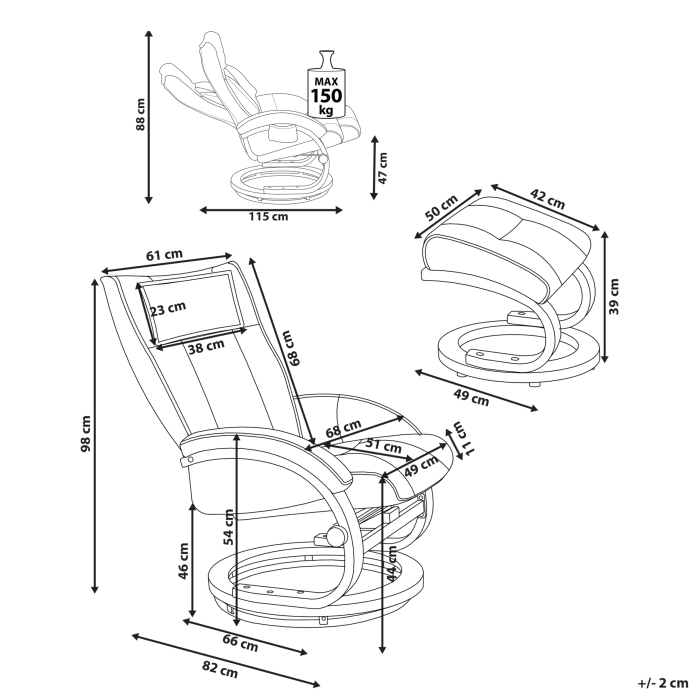 Fotoliu de masaj MAJESTIC cu taburet Piele ecologică Maro deschis [3]