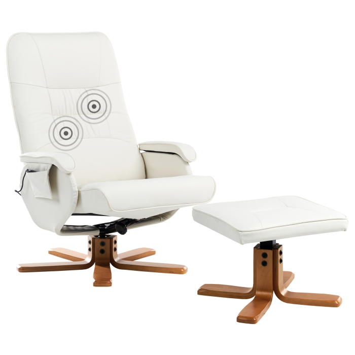 RELAXPRO massage chair with stool Off-white eco-leather [2]