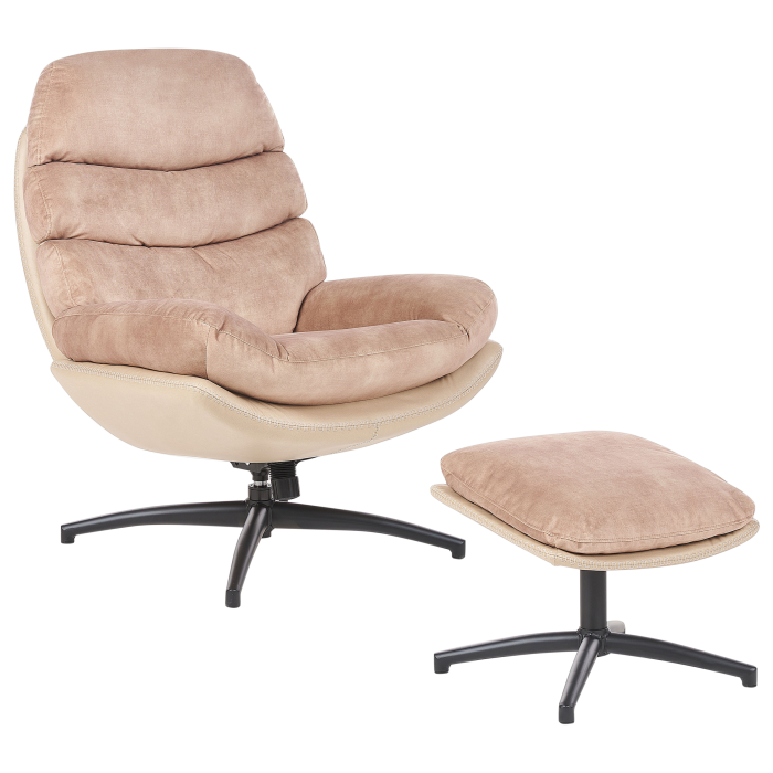 EIDE Swivel Armchair with Stool Sand Velvet [2]