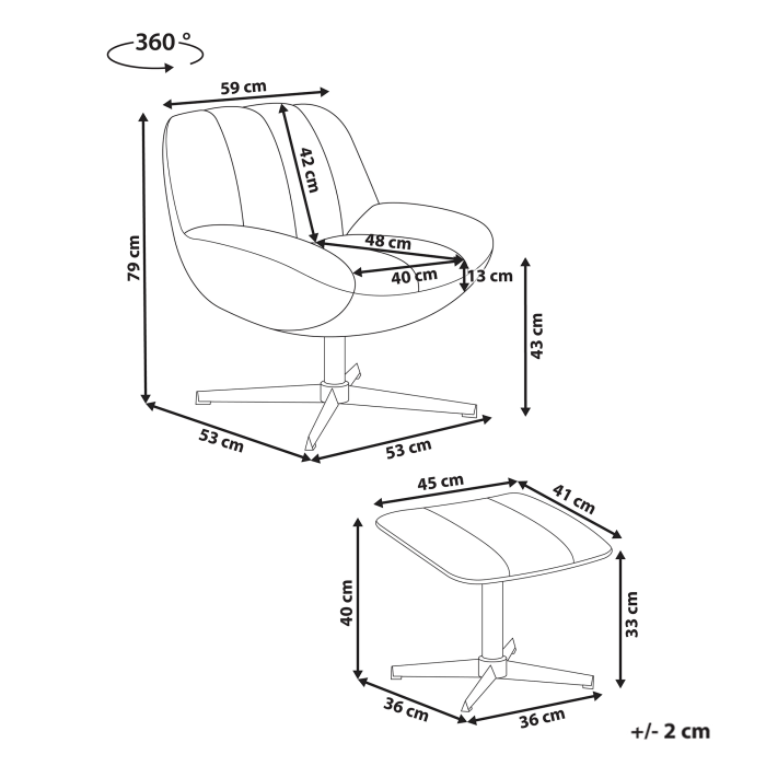 Fotoliu rotativ LIA cu taburet Catifea Bej [3]