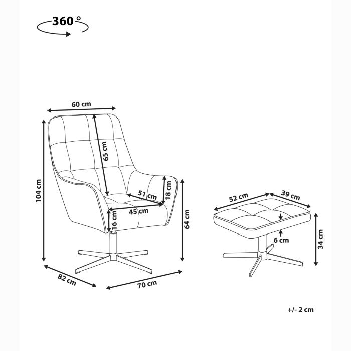 Fotoliu rotativ MOLLE cu taburet Catifea Bej [3]